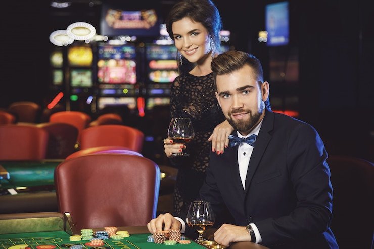 Meja baccarat digital bernuansa merah gelap